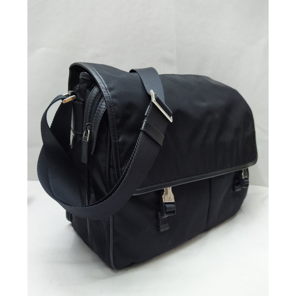 Prada Black Nylon Double Pushlock Flap Closure Messenger Crossbody Bag - Picture 4 of 16